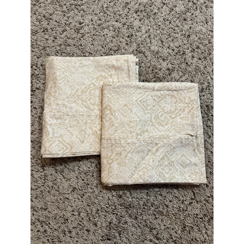 Martha Stewart Pillowcase King Size Beige Swirls‎ Floral Print 100% Cotton